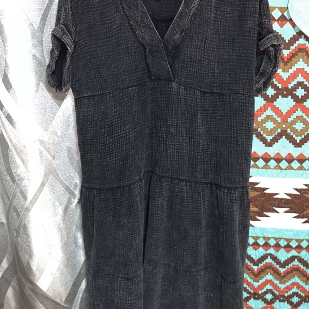 Black Textured Short Sleeve Dress